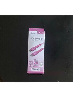 IHOME 6ft USB-C to USB-C Cable Nylon Braided with Cable Wrap Pink
